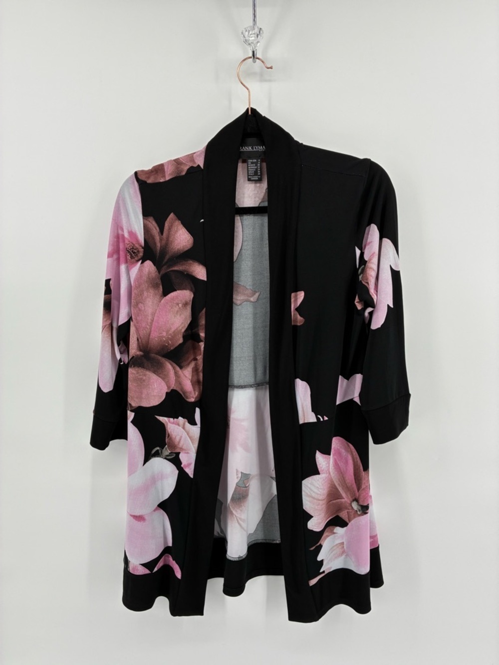 Frank Lyman Design Black and Pink Floral Cardigan